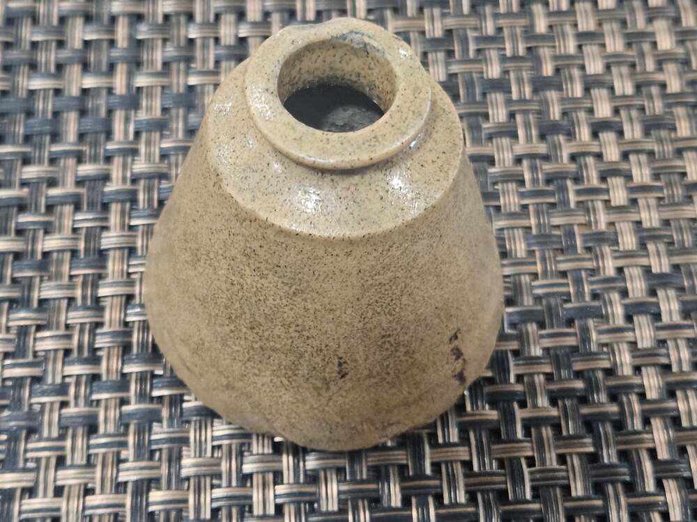 Vintage glazed clay ceramic ink well.